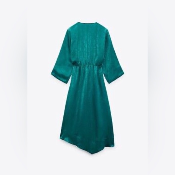 ZARA SATIN EFFECT MIDI TEAL DRESS - Picture 4 of 5